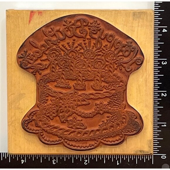 COMOTION # 2409 BIRTHDAY CAKE WOOD MOUNTED RUBBER STAMP - Picture 3 of 6